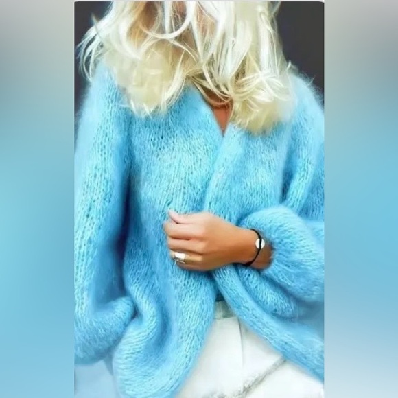 By Anthropologie Sweaters - Anthropologie Blue Mohair Cardigan – Soft Fluffy Cozy size L